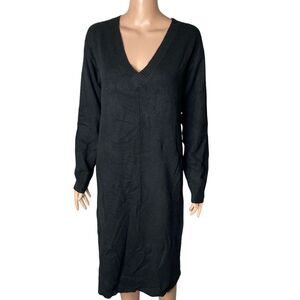 WAYF Sweater Dress Womens Small Black Crew Neck Puff Sleeve